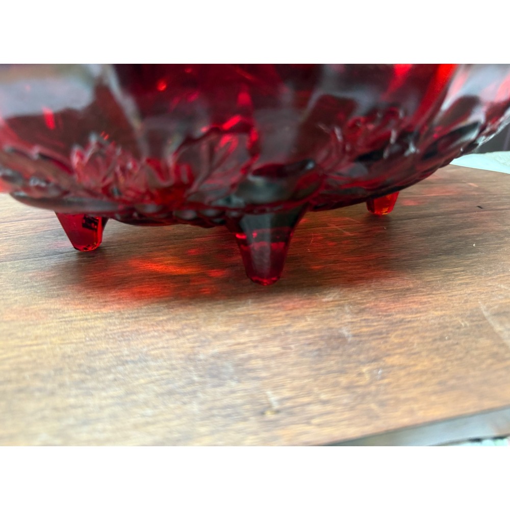 Vintage Indiana Glass Ruby Red Harvest Grape Footed Punch Bowl w/ 5 cups - Picture 5 of 5